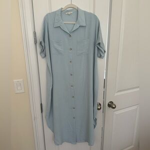 PinkBlush Maternity Light Blue Button-Up Shirt Dress